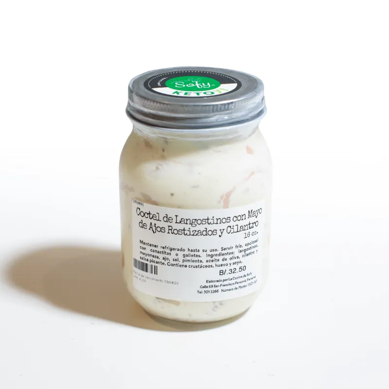 Coctel de langostinos con mayo de ajos rostizados y cilantro 16 oz.