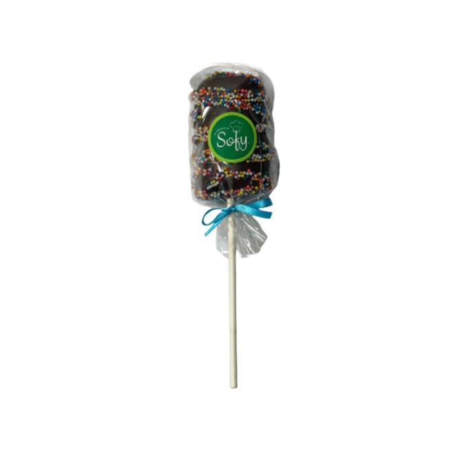 Paleta de malva con chocolate oscuro y chispitas