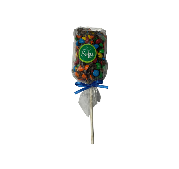 Paleta de malva con chocolate oscuro y m&ms