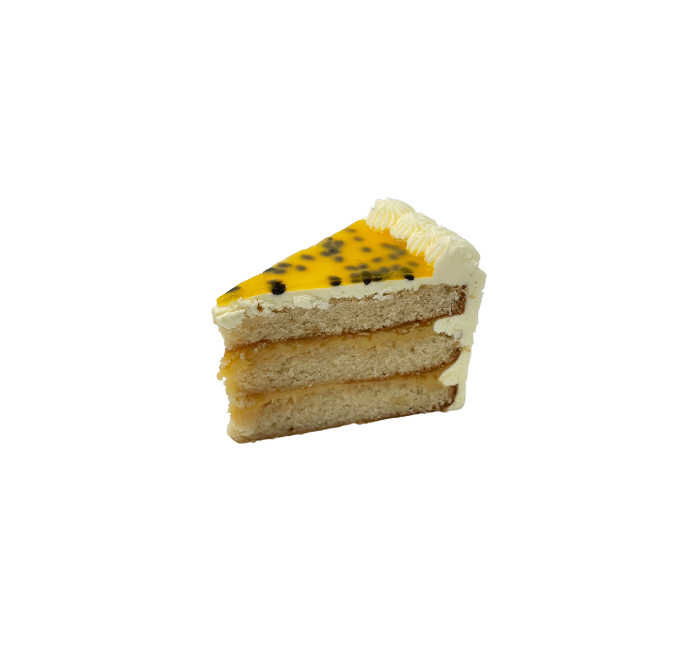 {'en_US': 'Yellow cake con crema y buttercream de maracuyá porción'}