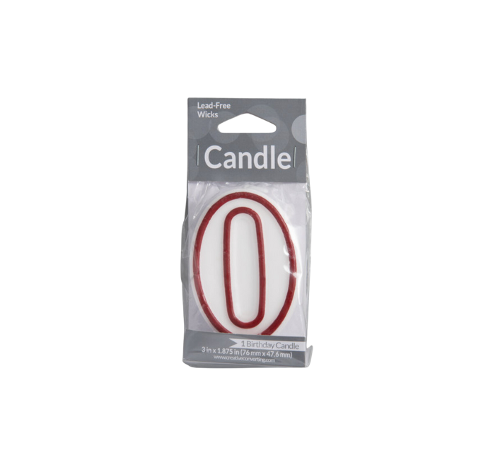 Vela candle 3" red outlined "0"