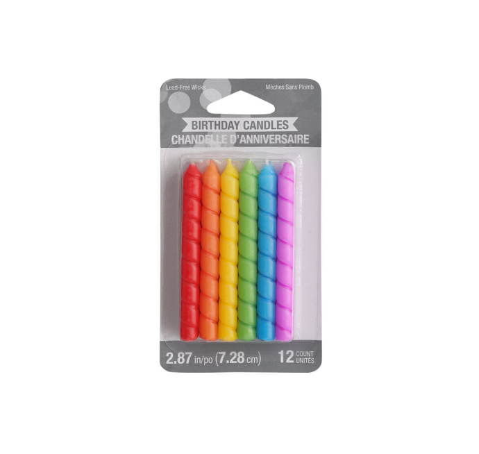 Velas 3" Rainblow Color Spiral Candles 12 uds.