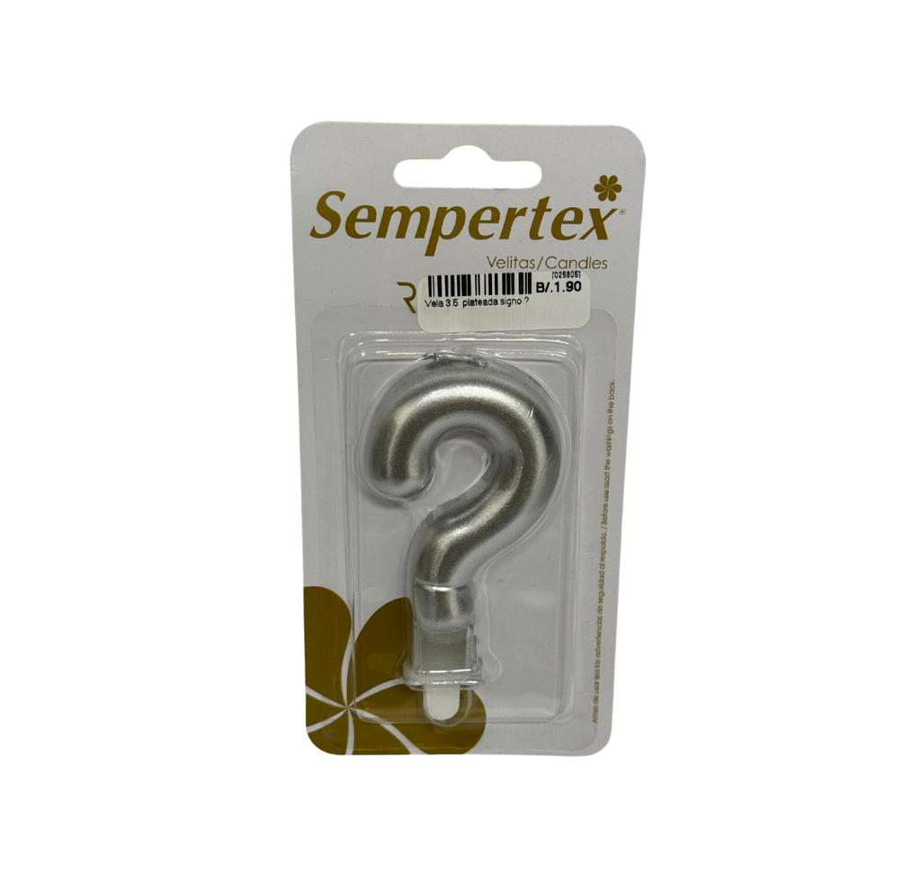 {'en_US': 'Vela 3.5" plateada signo ?'}