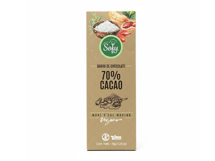Barra de chocolate  70% con maní y sal marina