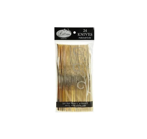 [025422] Cuchillos plásticos dorados 24 uds.