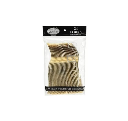 [025423] Tenedores plásticos dorados 24 uds.