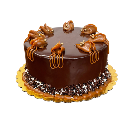 [025682] Cake de chocolate con manjar cubierto de ganache 7"