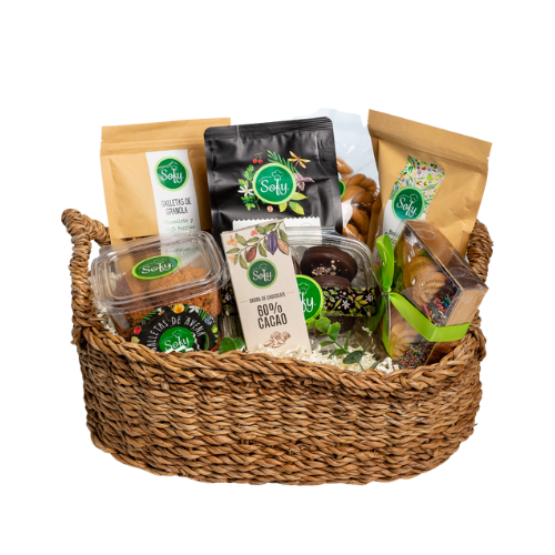 [026140] Canasta de mimbre con Cositas Ricas y Café