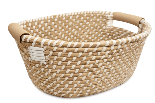 [026343] Canasta Ovalada de Mimbre Blanco y Crema conceptslife
